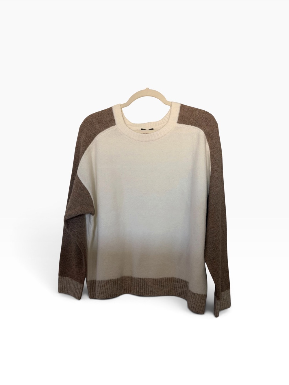 Vince Camuto Two-Tone Crewneck Sweater in Cream and Brown MED